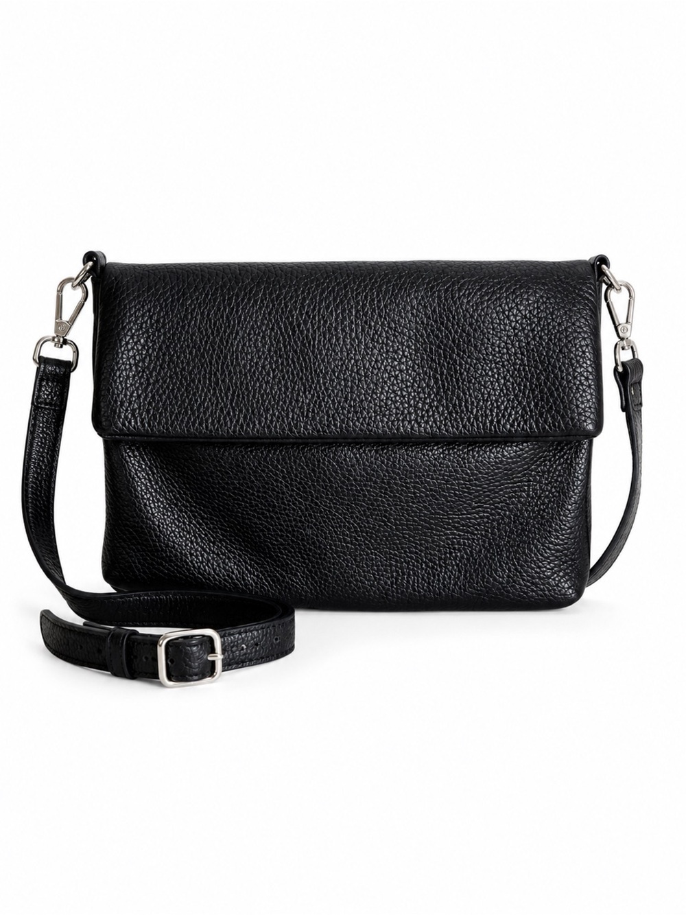Nordstrom Halogen Black Pebbled Leather Foldover Crossbody Clutch Bag